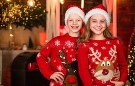 Family Look. Sweater Outfit. Boy and Girl Santa Claus Hats. Kids Friends  Meet Christmas Holiday. Joy and Noel Stock Image - Image of little, family:  263768565
